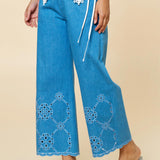 Denim Scallop Embroidered Pant