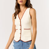 Button Down Vest With Piping Detail