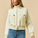 Mock Neck Zip Up Jacket - Ivory, Women's Tops Collection