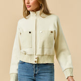 Mock Neck Zip Up Jacket - Ivory, Women's Tops Collection