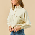 Mock Neck Zip Up Jacket - Ivory, Women's Tops Collection