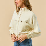Mock Neck Zip Up Jacket - Ivory, Women's Tops Collection