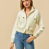 Mock Neck Zip Up Jacket - Ivory, Women's Tops Collection