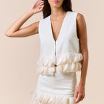 Hook And Eye Vest With Petal Bottom - cream, womens top collection