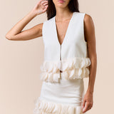 Hook And Eye Vest With Petal Bottom - cream, womens top collection
