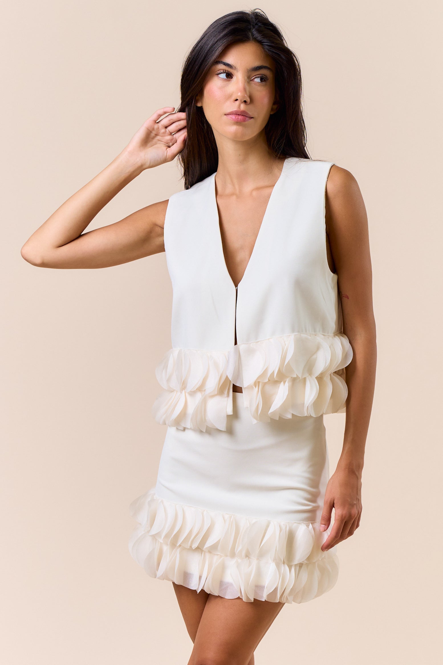 Hook And Eye Vest With Petal Bottom - cream, womens top collection