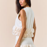 Hook And Eye Vest With Petal Bottom - cream, womens top collection