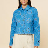 Denim Cut Out Detail Button Up Jacket