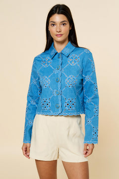 Denim Cut Out Detail Button Up Jacket