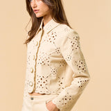 Embroidered Scallop Denim Jacket