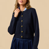 Button Down Cardigan with Gold Buttons - blue, womens cardigan collection