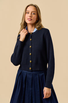 Button Down Cardigan with Gold Buttons - blue, womens cardigan collection
