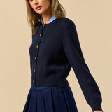 Button Down Cardigan with Gold Buttons - blue, womens cardigan collection