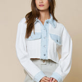 Cropped Collared Button Down Jacket