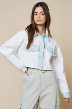 Cropped Collared Button Down Jacket