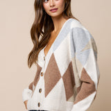Argyle V Neck Sweater Cardigan