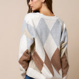 Argyle V Neck Sweater Cardigan