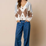 Argyle V Neck Sweater Cardigan