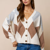 Argyle V Neck Sweater Cardigan