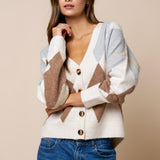 Argyle V Neck Sweater Cardigan