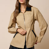 Zip-Up Jacket With Leather Contrast