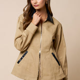 Zip-Up Jacket With Leather Contrast