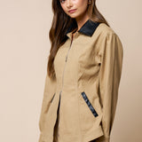 Zip-Up Jacket With Leather Contrast