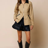 Zip-Up Jacket With Leather Contrast