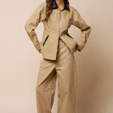 Zip-Up Jacket With Leather Contrast