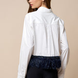 Long Sleeve With Feather & Beaded Trim