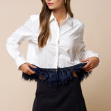 Long Sleeve With Feather & Beaded Trim
