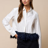 Long Sleeve With Feather & Beaded Trim