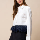 Long Sleeve With Feather & Beaded Trim