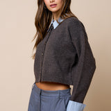 Button Down Cardigan With Stripe Detail