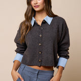 Button Down Cardigan With Stripe Detail