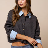 Button Down Cardigan With Stripe Detail