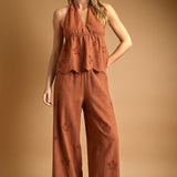 Floral Embroidered Wide Leg Pant