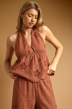 Floral Embroidered Halter Top