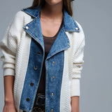 Denim Layered Waffle Knit Cardigan