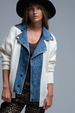 Denim Layered Waffle Knit Cardigan