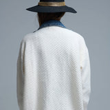 Denim Layered Waffle Knit Cardigan