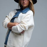 Denim Layered Waffle Knit Cardigan