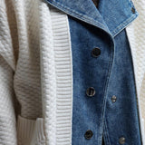 Denim Layered Waffle Knit Cardigan