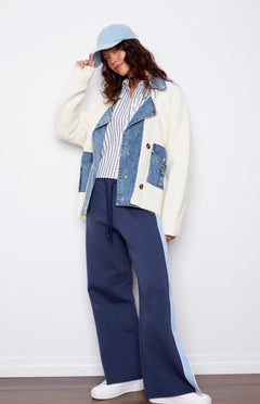 Oversized Sweater Jacket With Denim Pockets