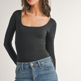 Double Scoop Neck Long Sleeve Bodysuit