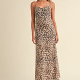 Printed Mesh Maxi Dress