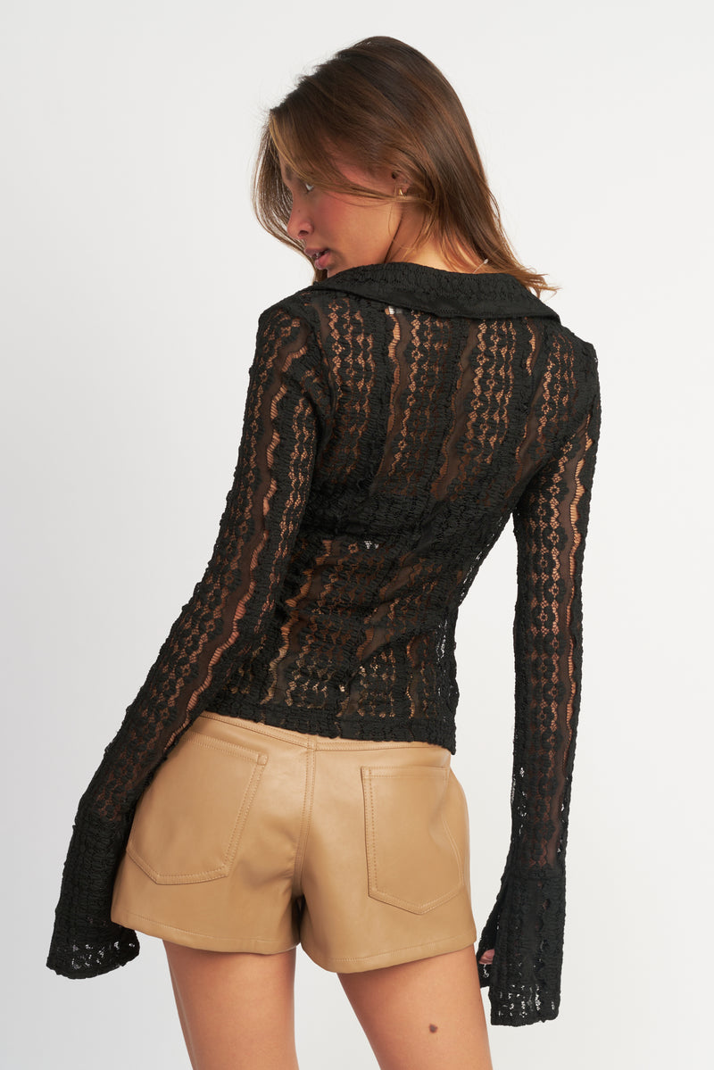 Button Front Lace Top