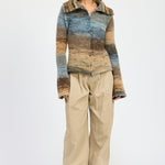 Knit Turtle Neck Zip Up - brown multi, womens sweater collection