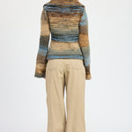 Knit Turtle Neck Zip Up - brown multi, womens sweater collection