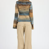 Knit Turtle Neck Zip Up - brown multi, womens sweater collection